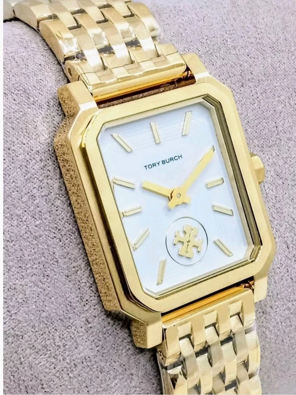 Tory Burch Gold Rectangular Link Bracelet Watch